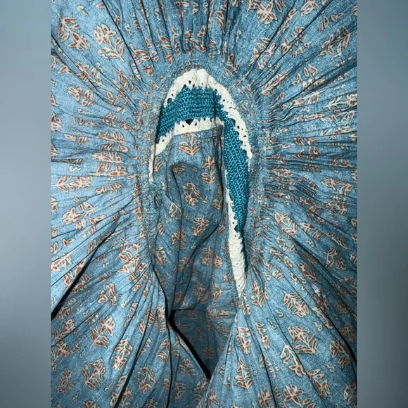 Luna Moon Women’s L Tiered Maxi Skirt Floral Teal Crochet Cottagecore Bohemian - Picture 3 of 7